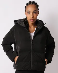 Jaqueta Feminina Puffer Com Capuz Regulador Preta M