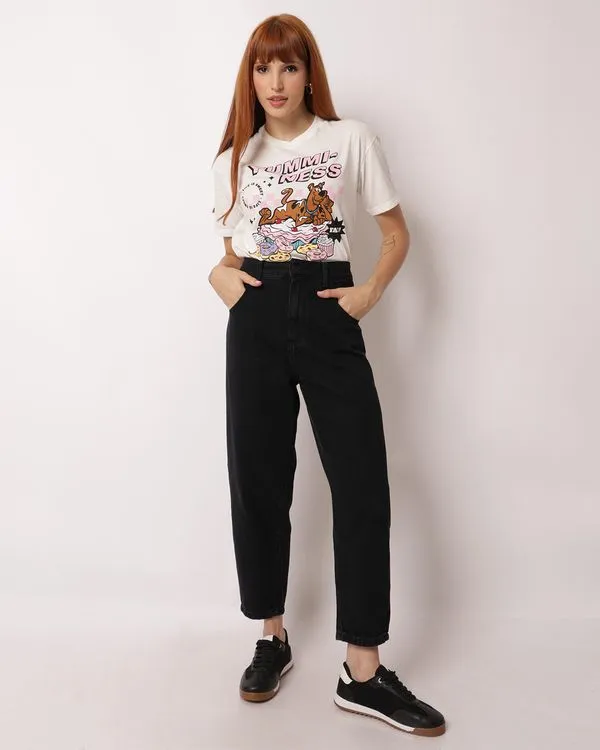 Calça Jeans Feminina Balloon com Bolsos Preta 34