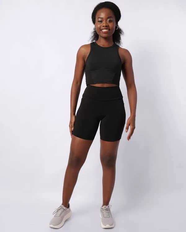 Bermuda Feminina Fitness Ciclista Suplex Bolsos Lateral Preta G