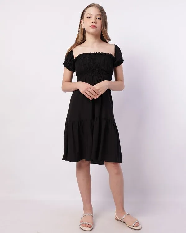 Vestido Juvenil Midi Viscose Ciganinha Preto 16
