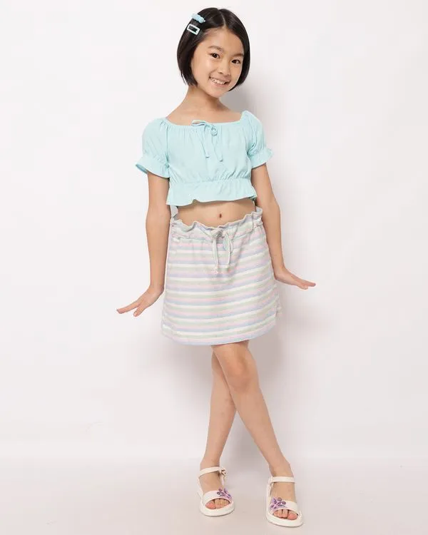 Short Saia Infantil Curto Texturizado Listrado com Lurex Off White 8