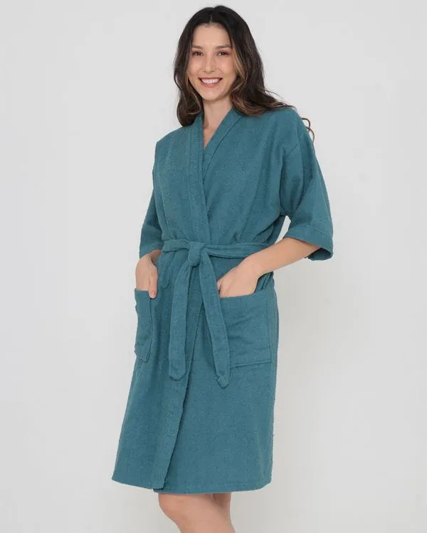 Roupão Kimono Felpudo Azul UN