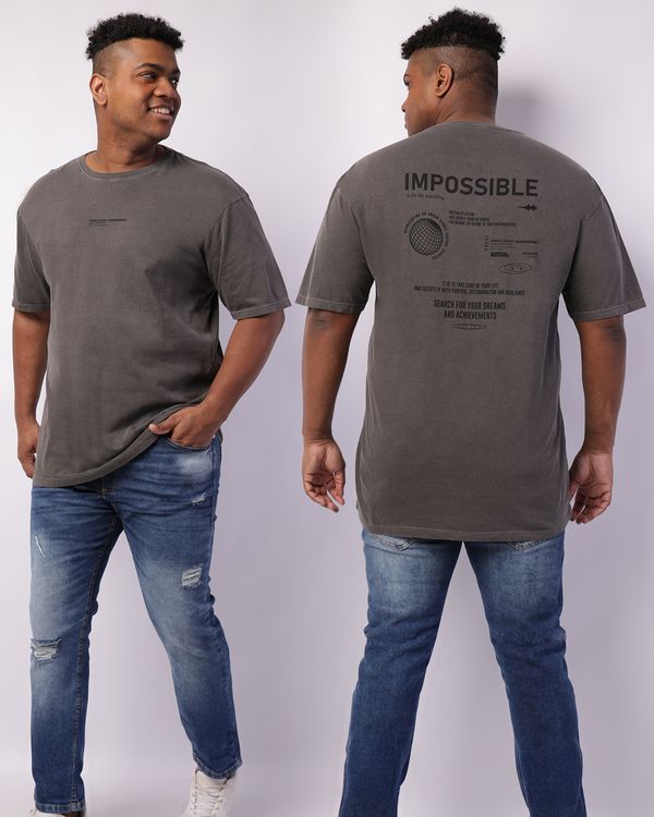 Camiseta Plus Size Masculina Com Estampa Estonada Cinza G1