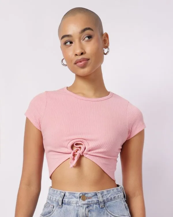 Blusa Feminina Cropped Canelada com Colissê Rosa P
