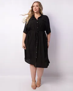 Vestido Plus Size Feminino Chemise Berry & Co. Viscose Preto G2