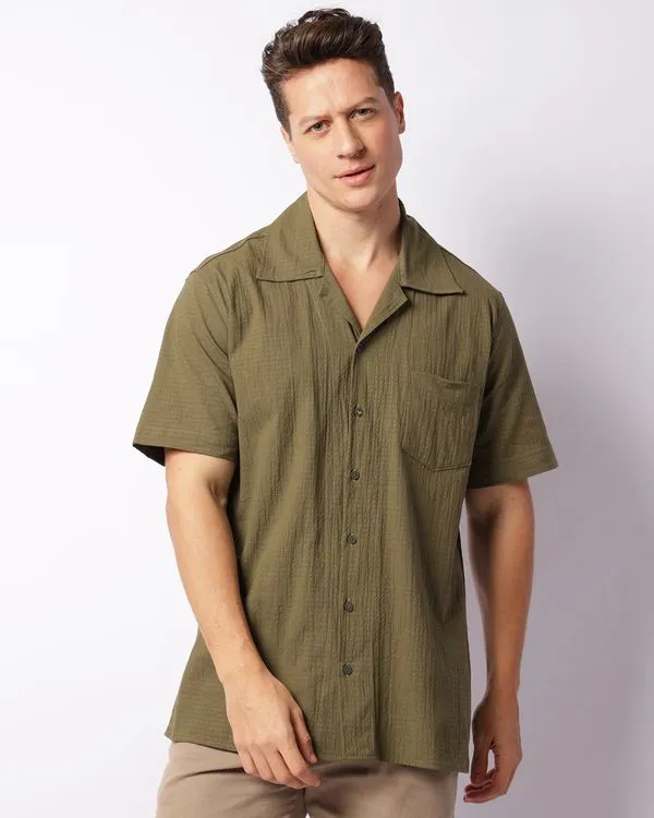 Camisa Masculina Texturizada Com Bolso Maquinetada Verde 3