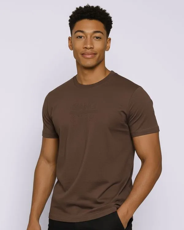 Camiseta Masculina Gangster Algodão Alto Relevo Marrom G