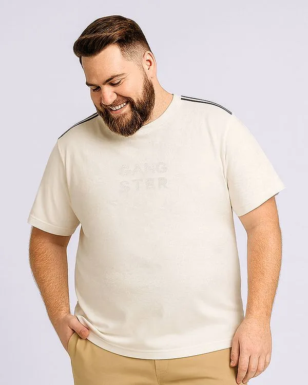 Camiseta Plus Size Masculina Gangster Texturizada Off White G1