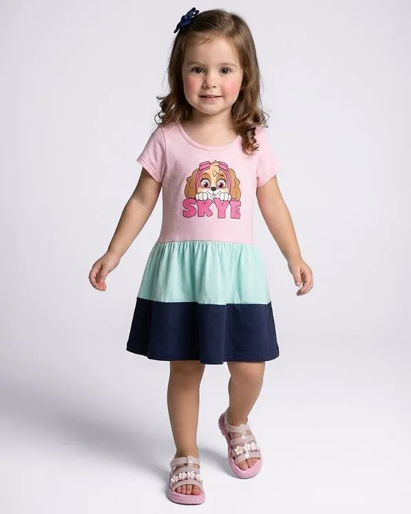 Vestido Bebê Curto Patrulha Canina Skye Rosa 3