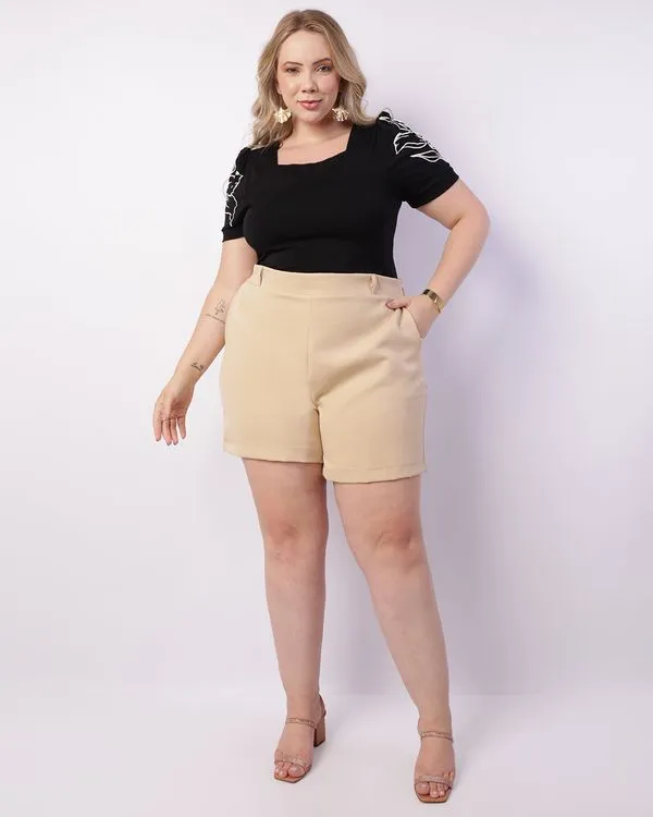 Short Plus Size Feminino Alfaiataria Bege G1