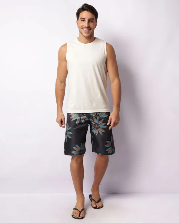 Bermuda Surf Masculina Reta Neoprene Estampada Preta 44