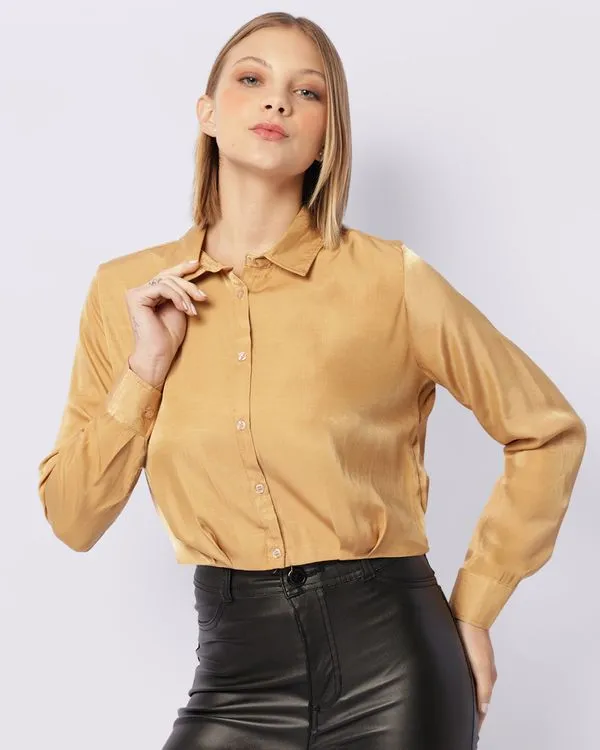 Camisa Feminina Cropped Berry & Co. Viscose Mostarda P