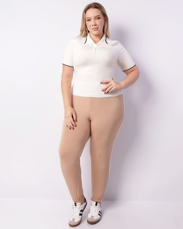 Calça Plus Size Feminina Jogger Moletinho Bege G3