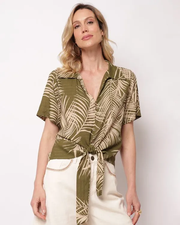 Camisa Feminina Viscose Estampada com Lurex Verde M