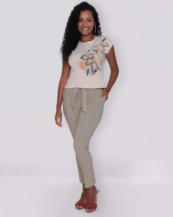 Calça Clochard Feminina Bengaline Bege Médio M