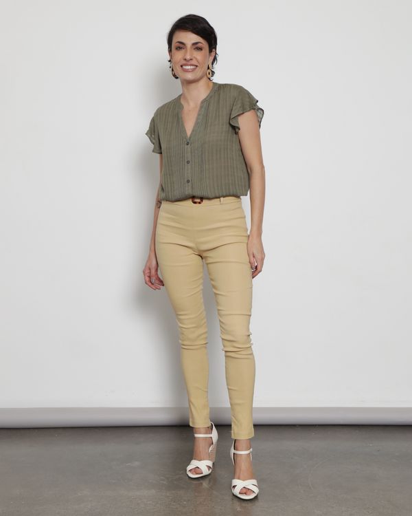 Calça Feminina Bengaline Com Cinto Bege Médio P