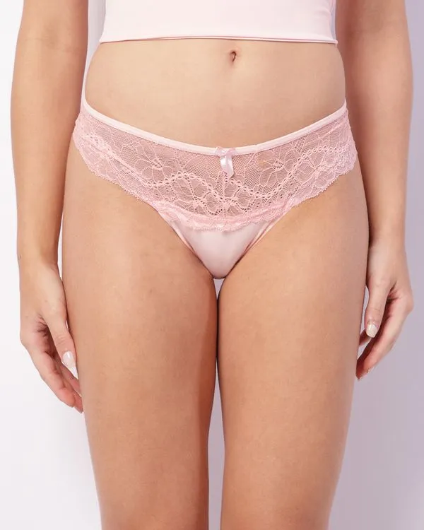 Calcinha Biquíni Feminina Renda Com Lacinho Rosa P