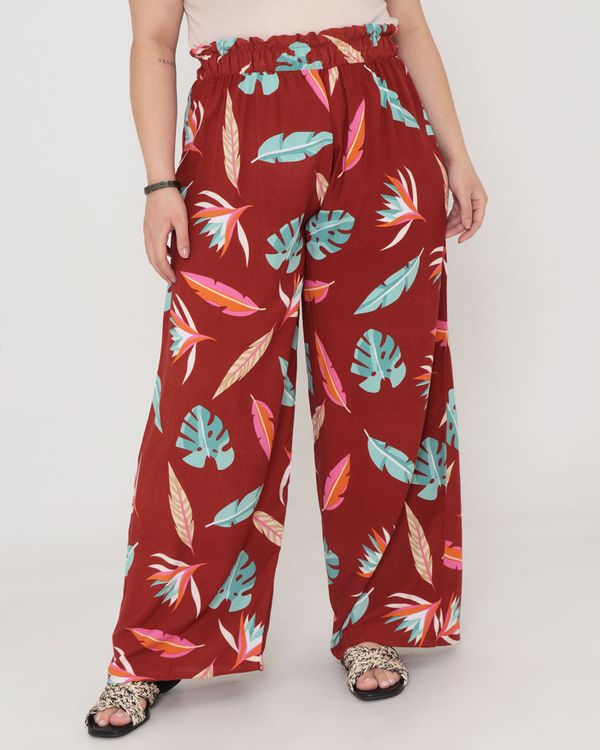 Calça Feminina Pantalona Estampa Floral Marrom G3