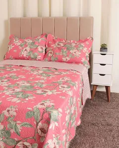 Kit Colcha Queen 3 Peças Estampa Floral Plumagem Rosa UN