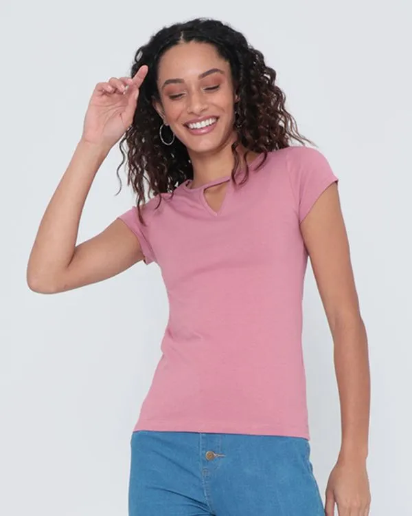 Blusa Básica Com Decote Choker Rosa GG