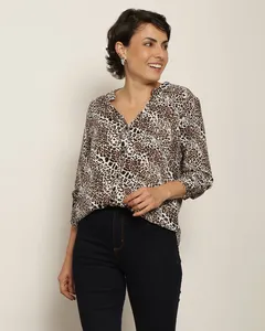 Camisa Feminina Berry & Co. Viscose Estampada Bege G
