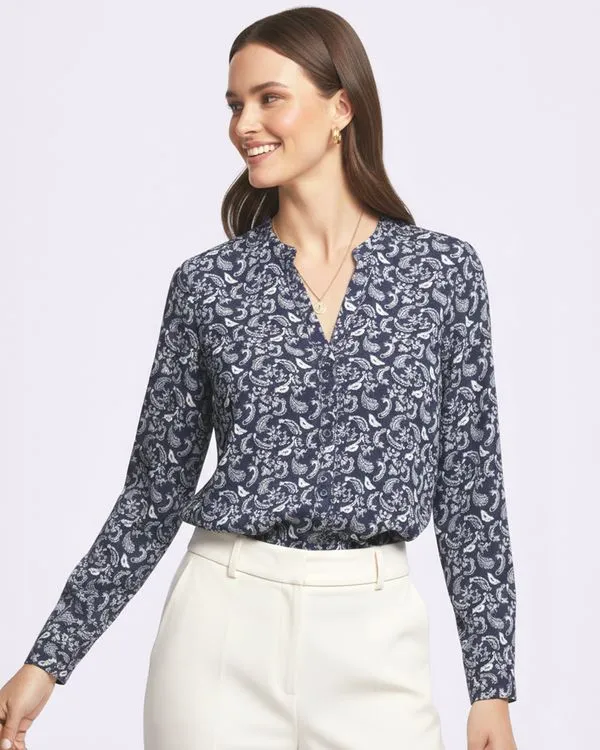 Camisa Feminina Viscose Berry & Co. Estampada Azul GG