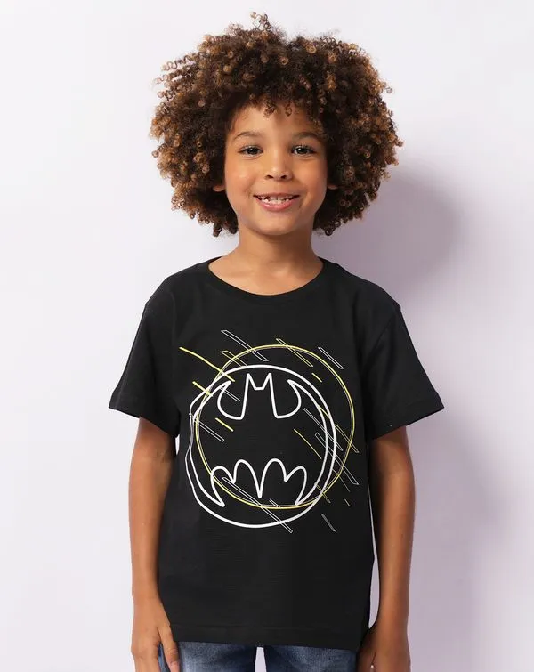 Camiseta Infantil DC Comics Batman Texturizada Manga Curta Preta 4