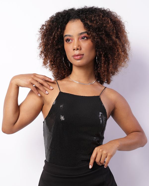 Regata Feminina Cropped Berry & Co. Com Paetê Preta G