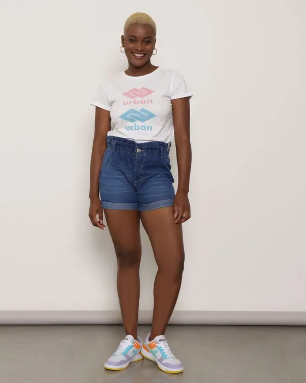 Short Jeans Feminino Clochard Barra Dobrada Azul 44