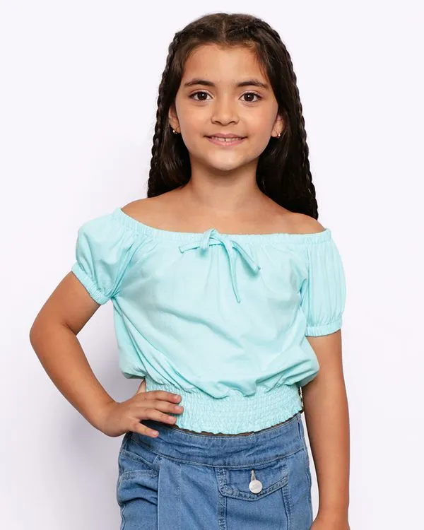 Blusa Infantil Cropped Manga Curta Com Lastex Verde 6