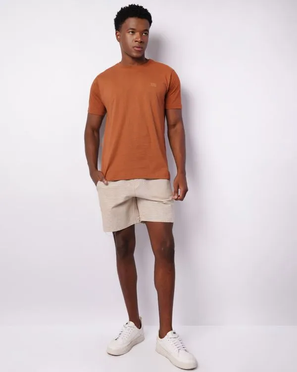Bermuda Sarja Masculina Reta Listrada Com Cordão Bege G