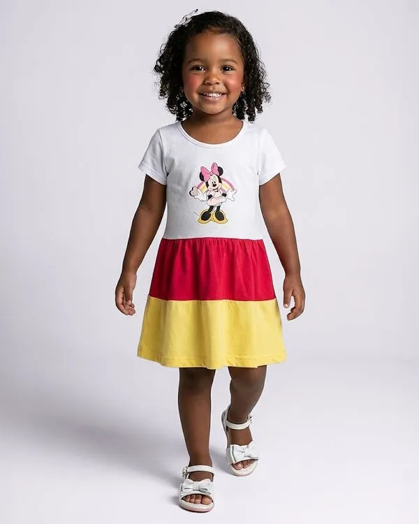 Vestido Bebê Curto Disney Estampa Minnie Três Marias Branco 1
