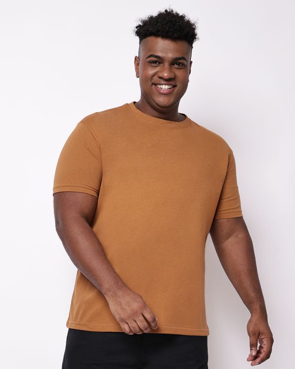 Camiseta Plus Size Masculina Algodão Manga Curta Marrom G2