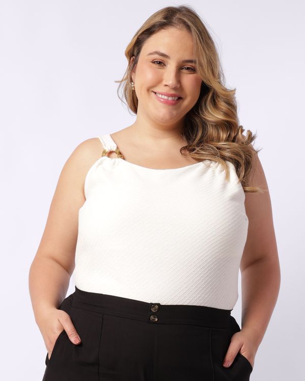Regata Plus Size Feminina Texturizada Aviamento Off White G3