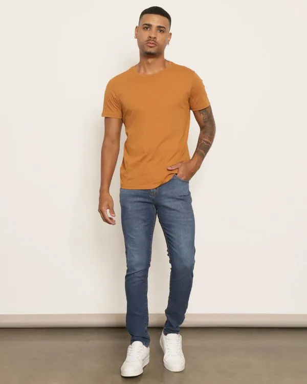 Calça Jeans Masculina Skinny Com Puídos Azul 44