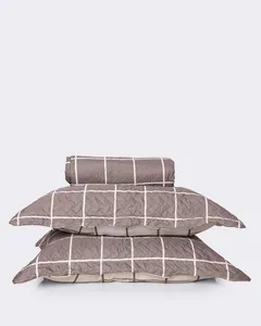 Kit Colcha Casal 3 Peças Plumagem Estampada Listrada Cinza UN