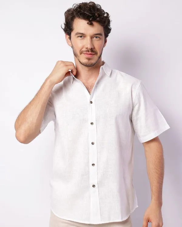 Camisa Masculina Bordada Manga Curta Branca P