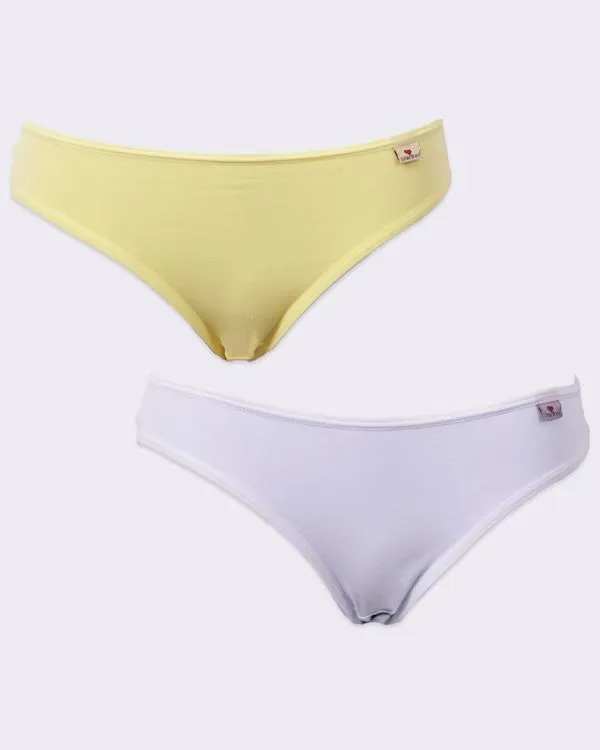 Kit 2 Calcinhas Feminina Biquini Algodão Amarela e Branca P
