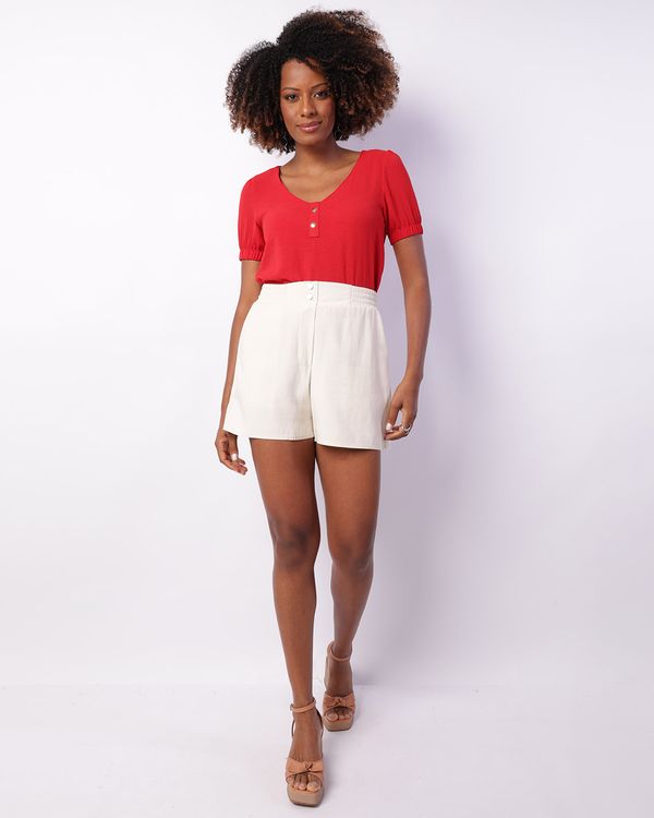 Short Feminino Curto Berry & Co. com Botões Bege GG
