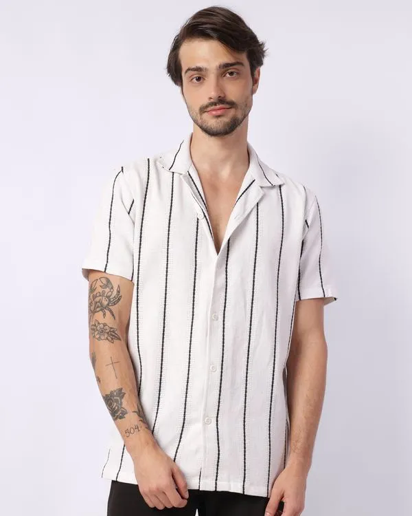 Camisa Masculina Texturizada Listrada Branca GG