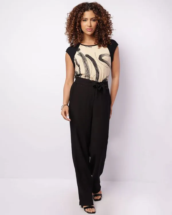 Calça Feminina Berry & Co. Reta Viscose Amarração Preta P