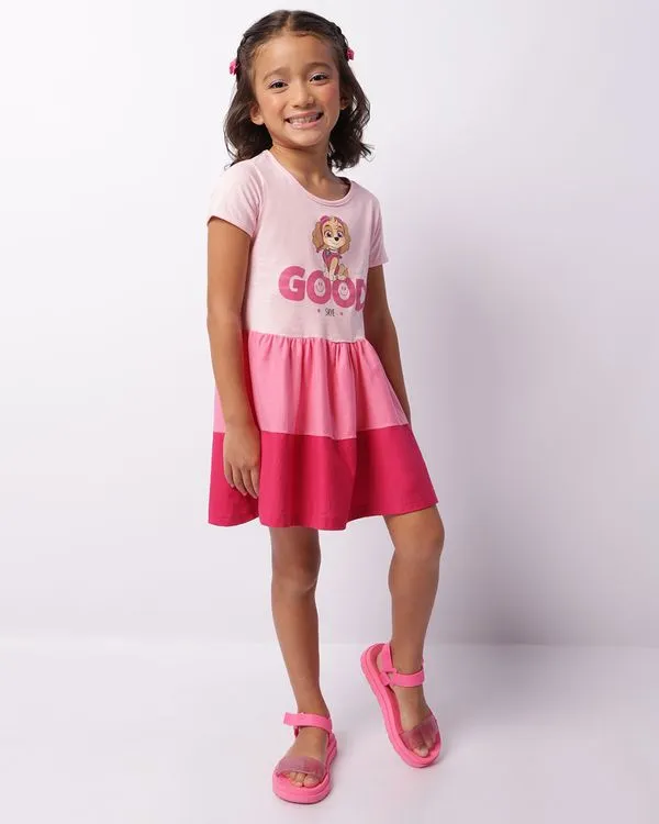 Vestido Infantil Curto Patrulha Canina Skye Três Marias Rosa 4