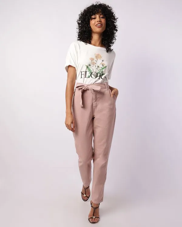 Calça Sarja Feminina Mom Donatta com Cinto Rosa 42