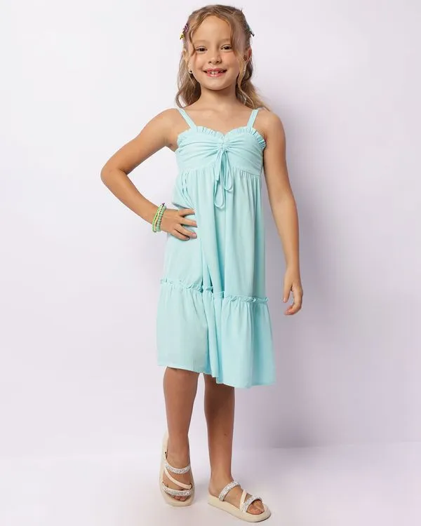 Vestido Infantil Viscose Midi Alcinha Com Colissê Azul 8