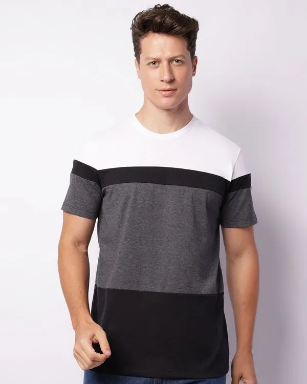 Camiseta Masculina Manga Curta Recortes Preta GG