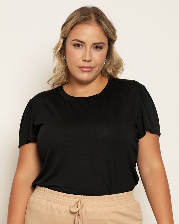 Blusa Plus Size Feminina Manga Curta Preta G3