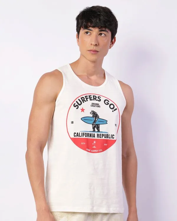 Regata Masculina Surf Texturizada Estampa Frontal Off White M