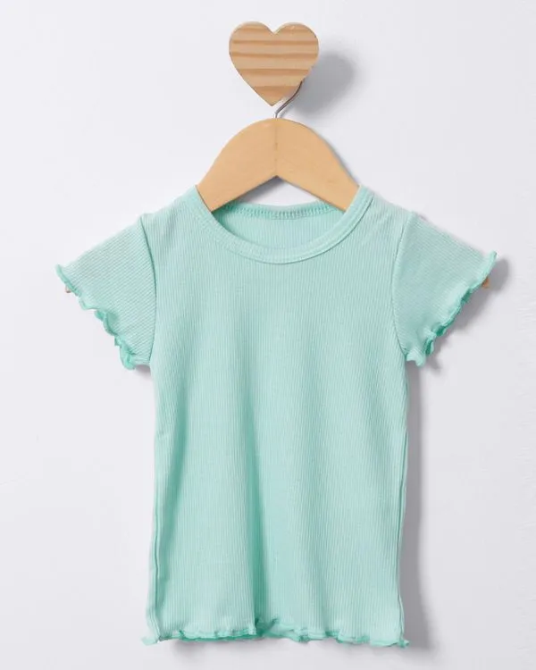Blusa Bebê Manga Curta Canelada Frufru Verde 3
