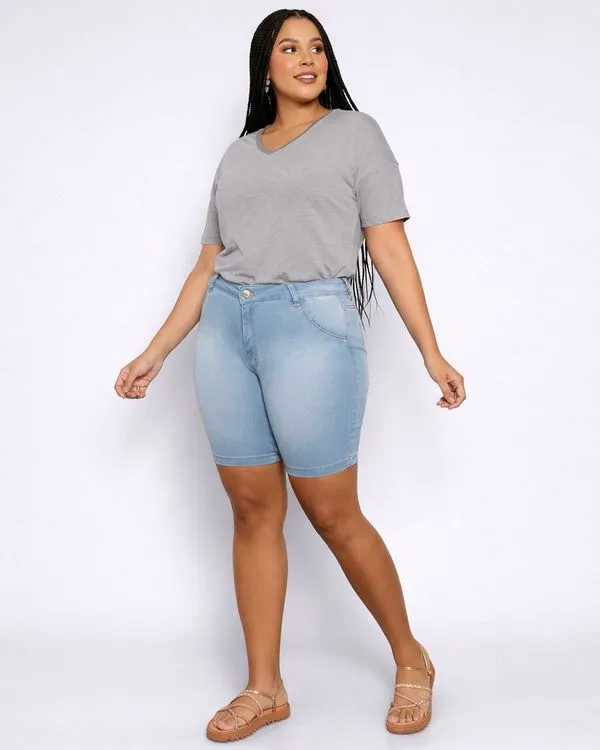 Bermuda Jeans Plus Size Feminina Ciclista Azul 13316000004044UN