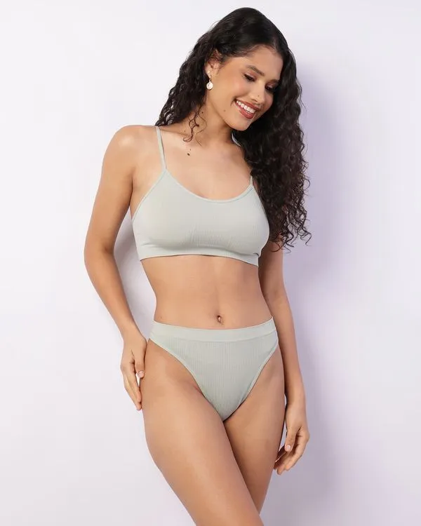 Conjunto Feminino Sutiã + Calcinha Fio Dental Texturizado Verde G